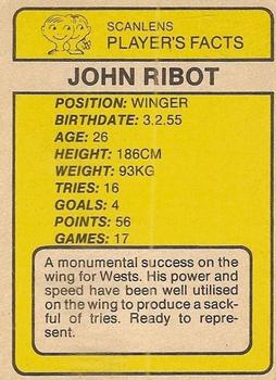 1981 Scanlens #80 John Ribot Back
